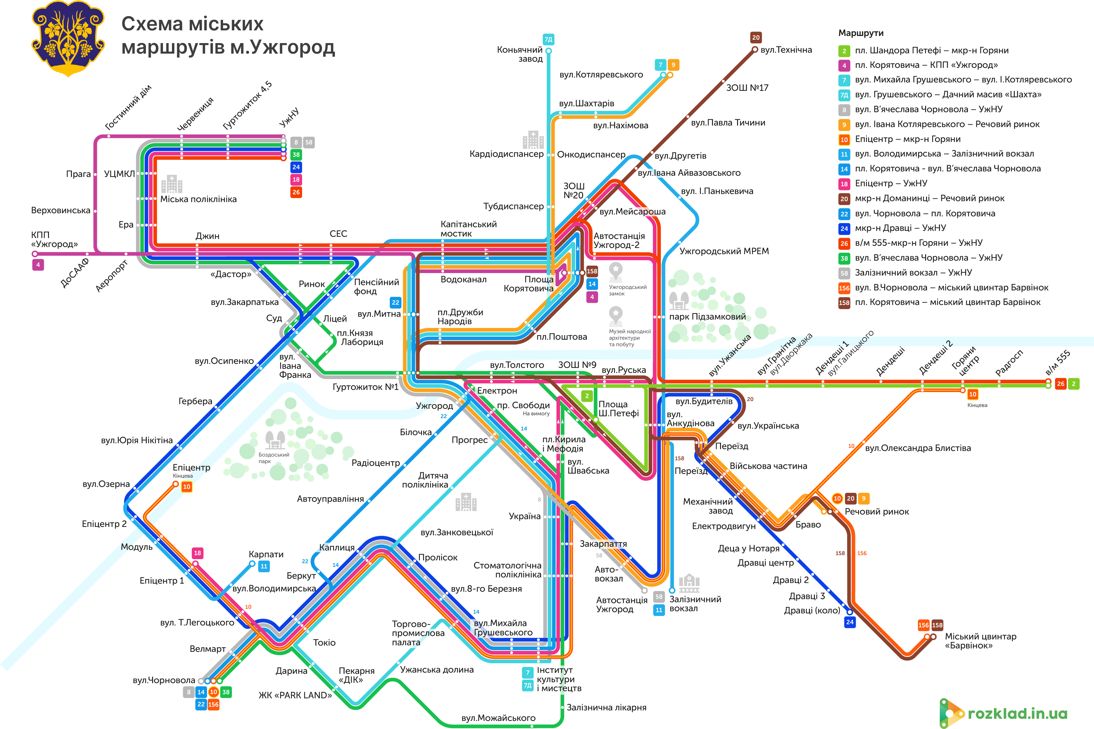 В Ужгороді розробили візуалізацію схеми руху громадського транспорту.