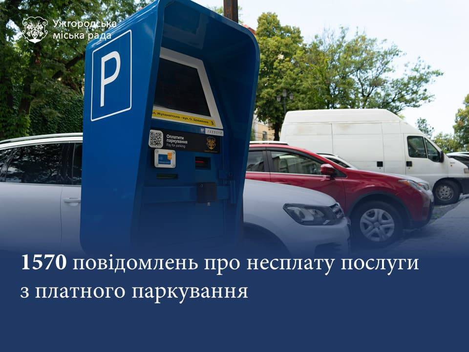 1570 повідомлень за несплату послуги платного паркування склали у листопаді-грудні 2023 року  в Ужгороді