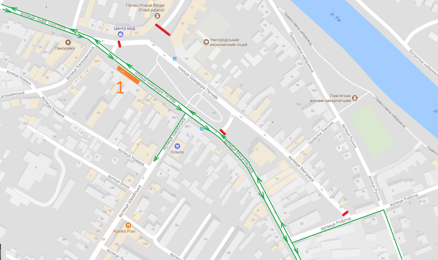 Увага! Зміни руху для авто та розміщення зупинок автобусів на пл.Петефі в Ужгороді